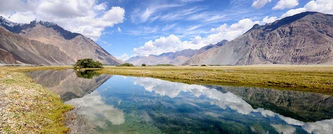 River and sand dunes at Hunder, Nubra valley, Ladakh