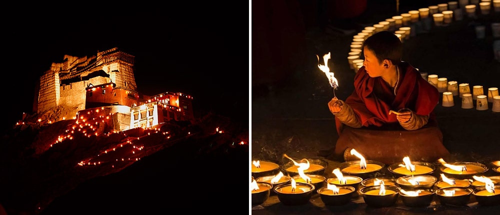 Galdan Namchot festival in Ladakh, the festival of lights, monk and butter lamps