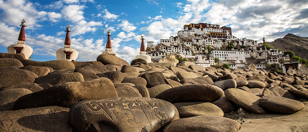 Mani wall at Thiksey monastery, Ladakh