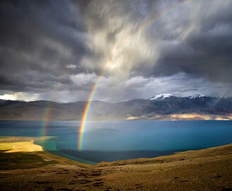 Rainbow over Tso Moriri Lake, Nubra valley, Pangong lake and Tso Moriri lake tour, Ladakh