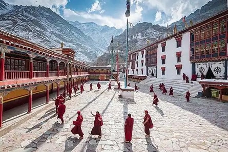 Hemis Monastery, monks in the courtyard, Ladakh