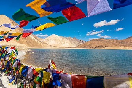 Prayer flags at Pangong lake (Pangong Tso), Ladakh